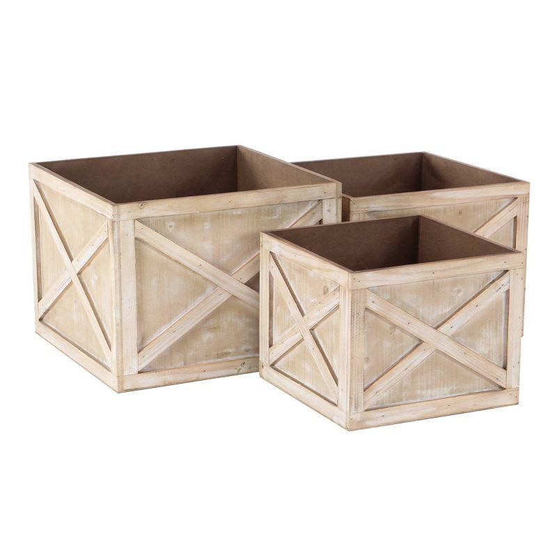 Light Brown Solid Square Wooden Planters Set of 3 for Indoor/Outdoor