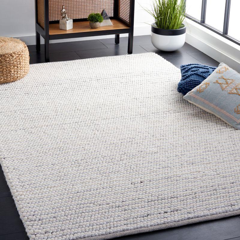 Ivory and Light Grey Handmade Wool Rectangular Rug, 3' x 5'