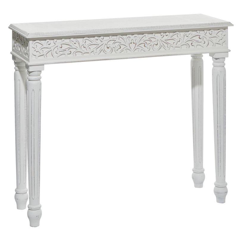 Elegant Farmhouse White Carved Mango Wood Console Table