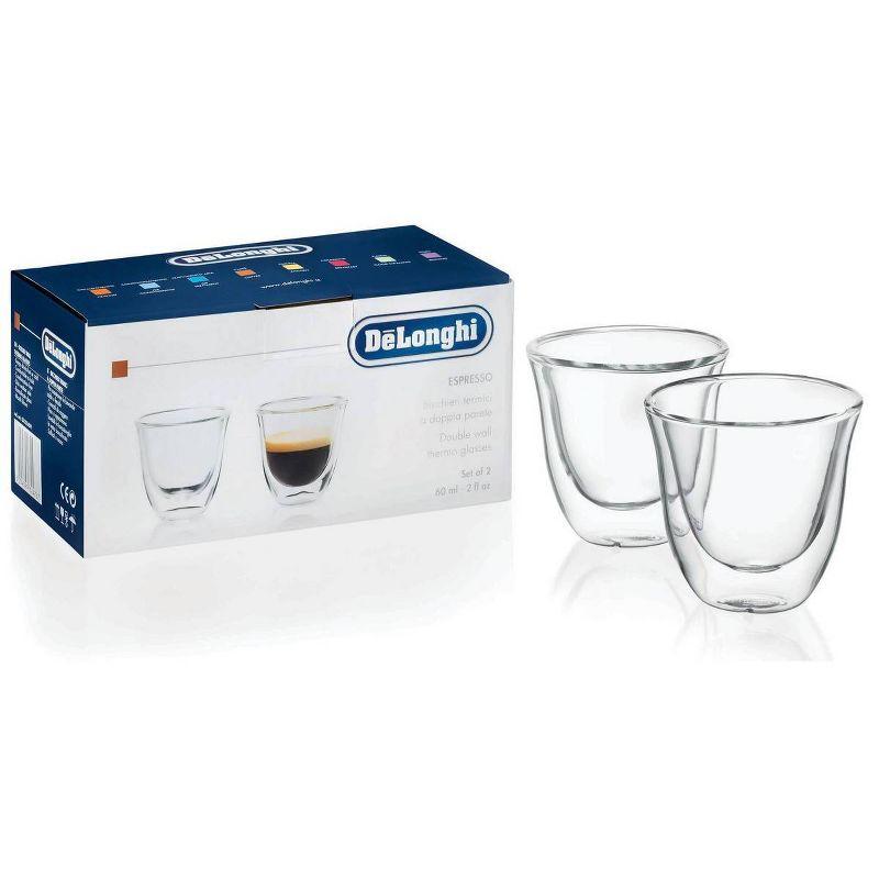 De'Longhi Double Walled Thermo Espresso Glasses, Set of 2, Regular, Clear, 60 milliliters