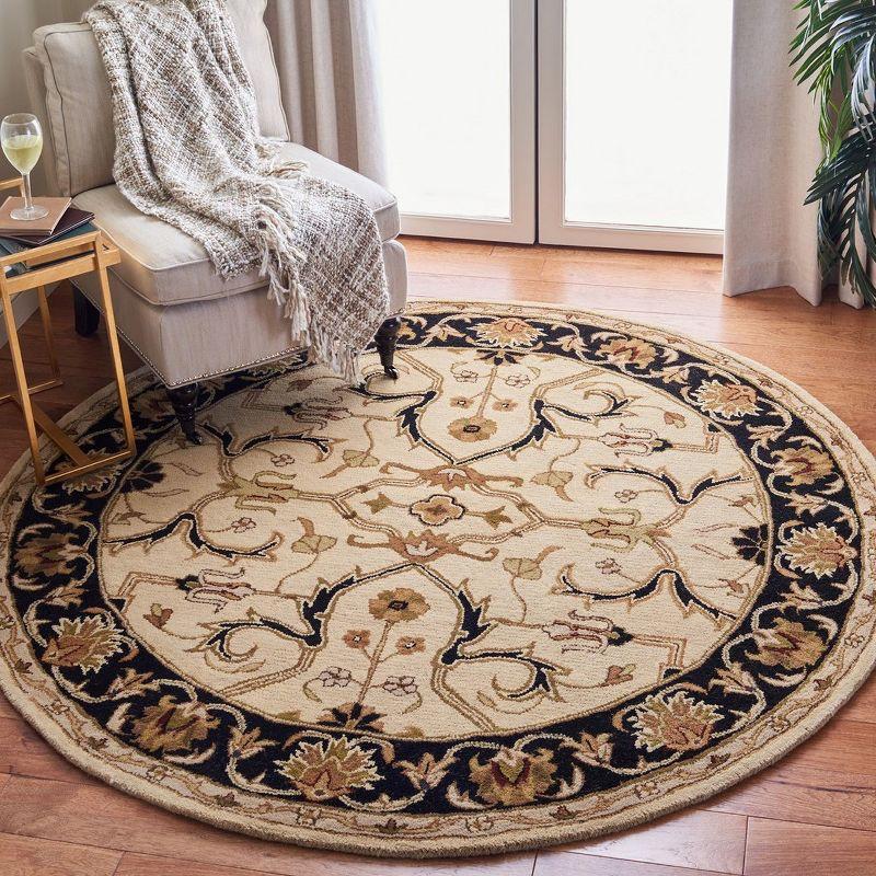Heritage HG644 Handmade Area Rug - 6' Round - Ivory/Black - Safavieh