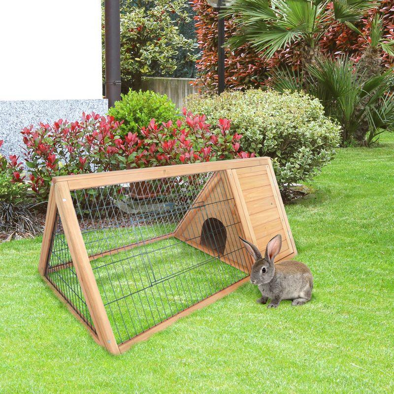 PawHut 46" x 24" Wooden A-Frame Outdoor Rabbit Cage Small Animal Hutch with Outside Run & Ventilating Wire