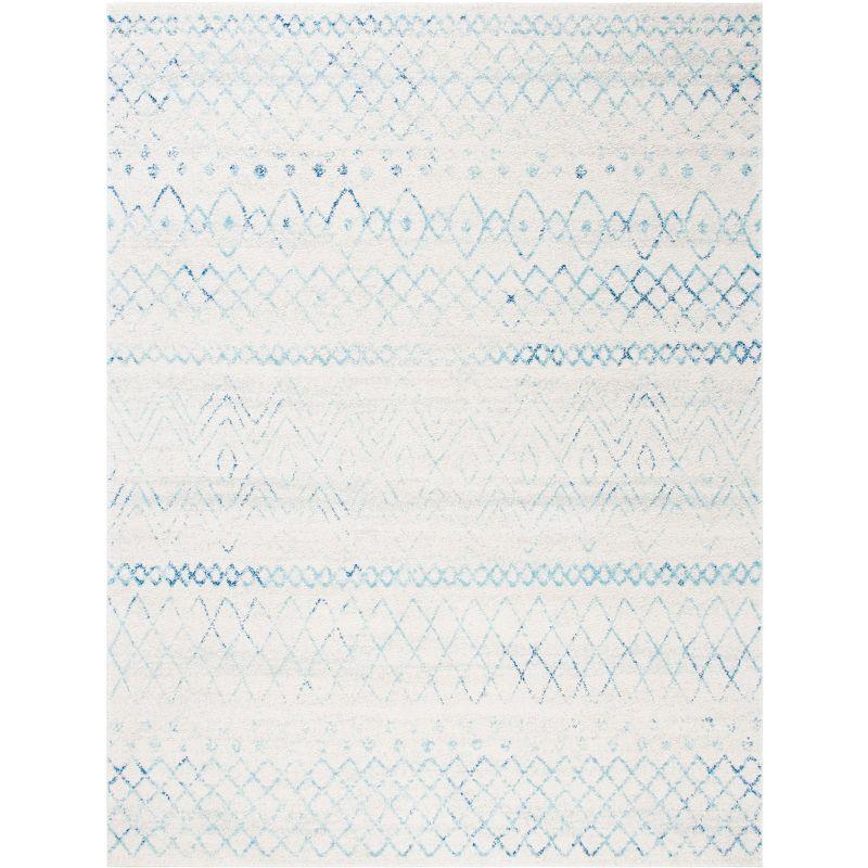 Ivory and Aqua Hand-Knotted Synthetic Area Rug