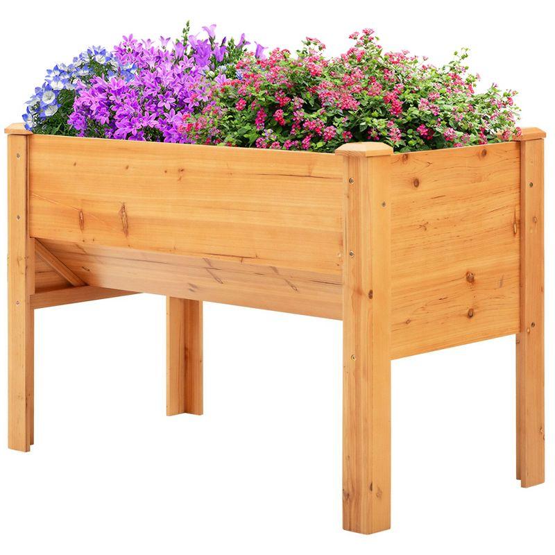 Outsunny 48'' Fir Wood Raised Garden Bed with Tool Hooks, Elevated Planter Box Stand with Unique Funnel Design for Backyard, Patio to Grow Vegetables