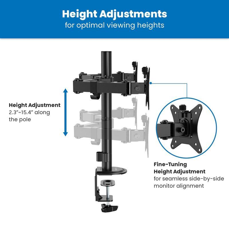 Mount-It! Dual Monitor Desk Mount, Dual Monitor Arm Fits 2 Monitors max. 32" / 19.8 Lbs., Full Motion Adjustment Monitor Mount with C-Clamp, Black