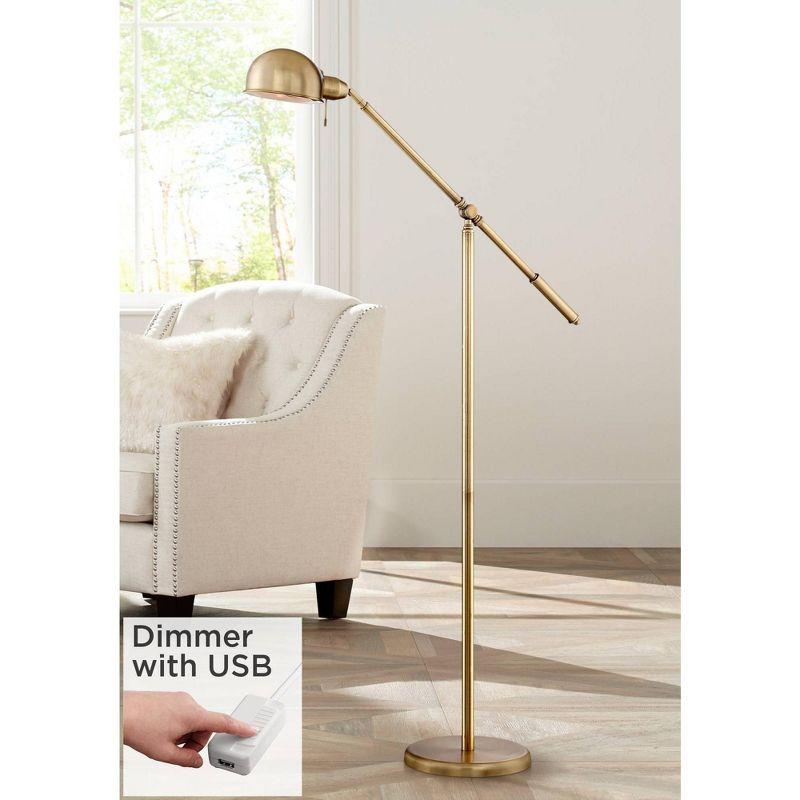 Adjustable Antique Brass Pharmacy Floor Lamp with USB Port