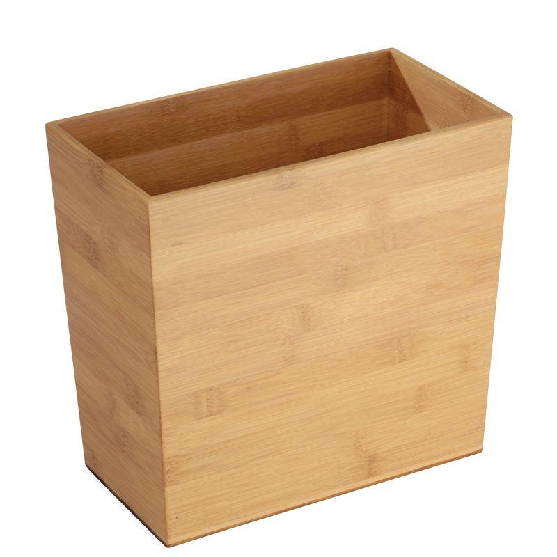 Compact Natural Bamboo Rectangular Wastebasket