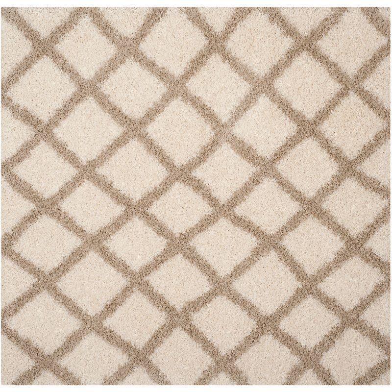 Ivory Beige 6' Square Synthetic Shag Area Rug