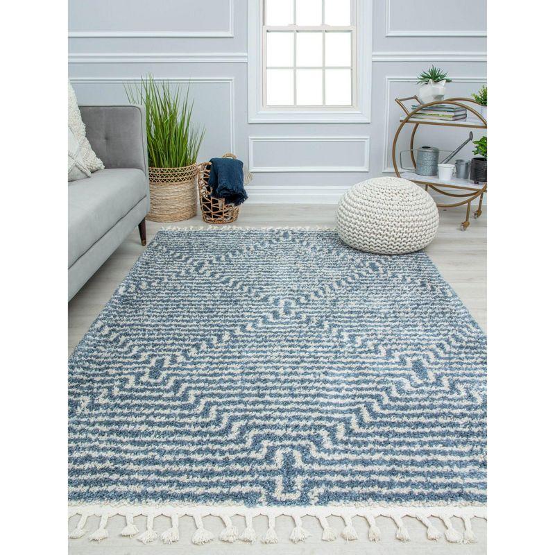 Braided Diamond Shag 8' x 10' Blue Synthetic Area Rug