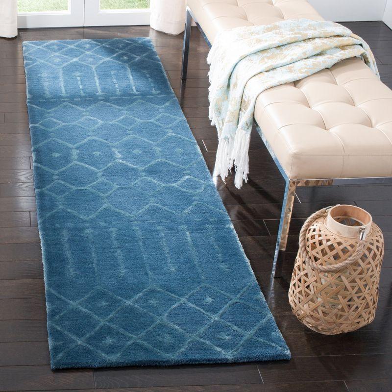 Navy and Silver Tufted Wool Runner Rug