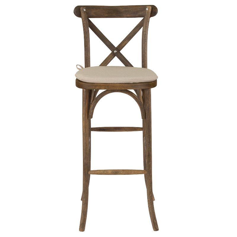 Flash Furniture HERCULES Series Dark Antique Wood Cross Back Barstool with Cushion