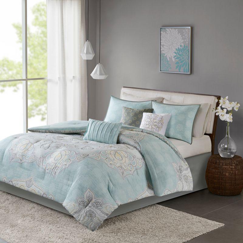 Lucinda Blue King Reversible Cotton Sateen Comforter Set