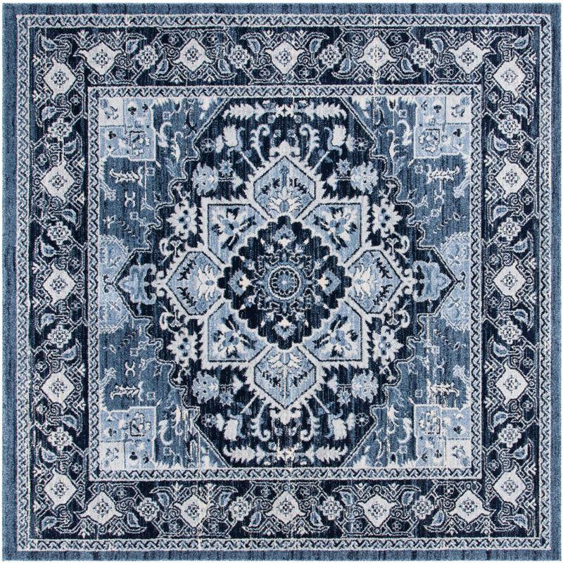 Charleston Navy Blue 79" Square Synthetic Traditional Area Rug