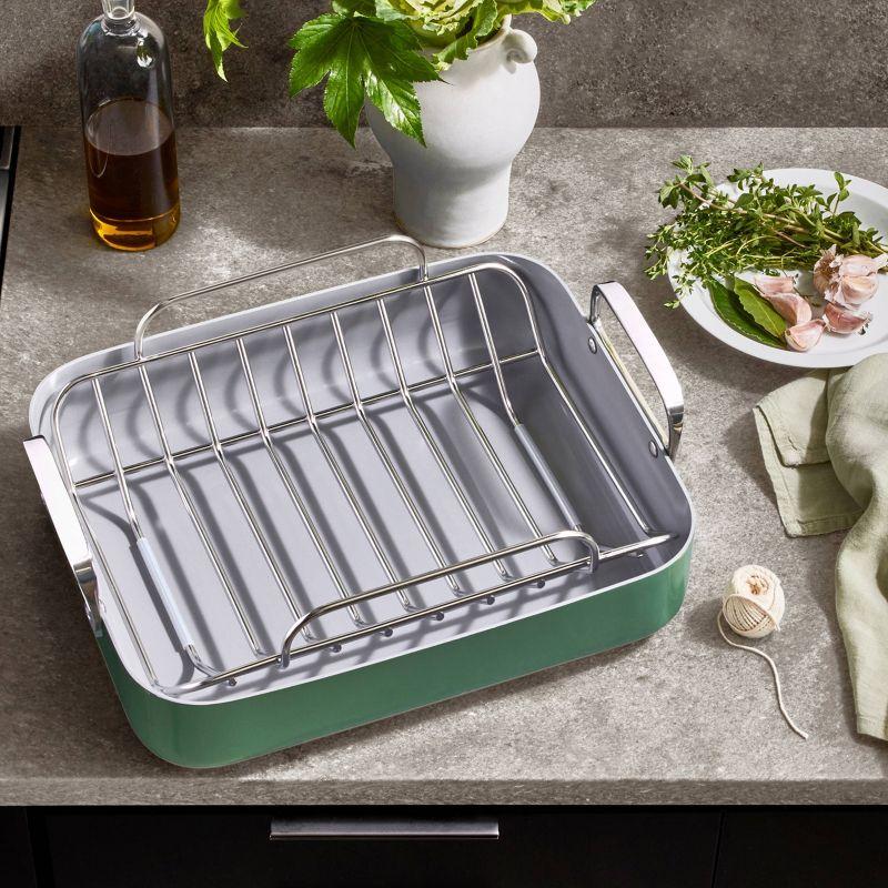 Caraway ® Sage Ceramic Non-Stick Roasting Pan with Rack