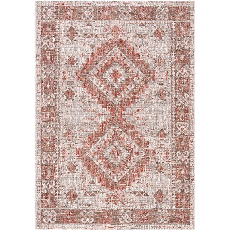 Elegant Red and Beige Rectangular Easy-Care Outdoor Rug - 4' x 5'7"