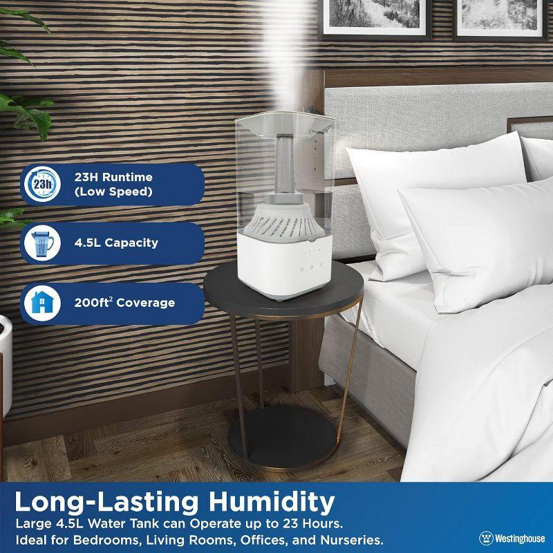 Westinghouse Ultrasonic Humidifier, 4.5L Top Fill Quiet Air Humidifier with LED Night Light and Touch Control, Adjustable Mist for Large Bedrooms