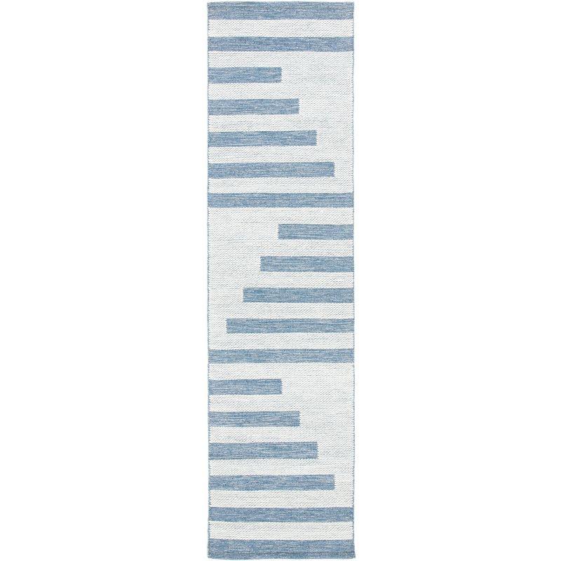 Ivory and Blue Handwoven Wool Kilim Runner Rug 2'3" x 9'