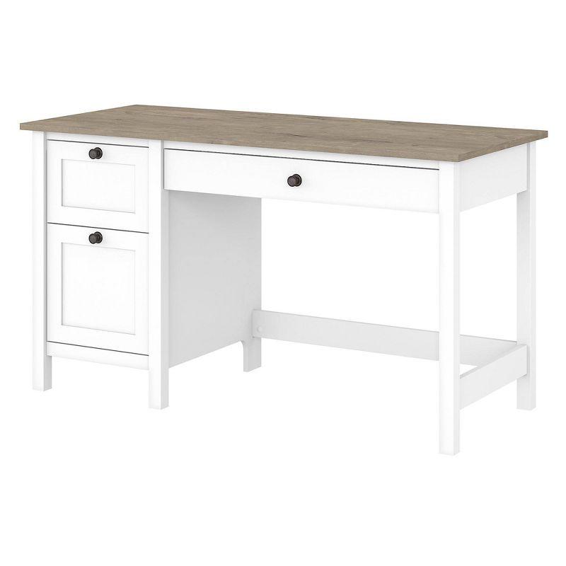 Modern Farmhouse 54" Pure White Wood Computer Desk with Bronze Hardware