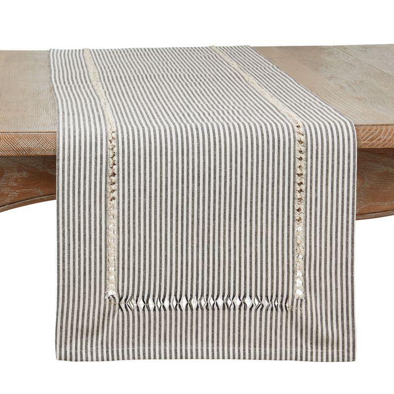 Black and White Striped Cotton Hemstitched Table Runner