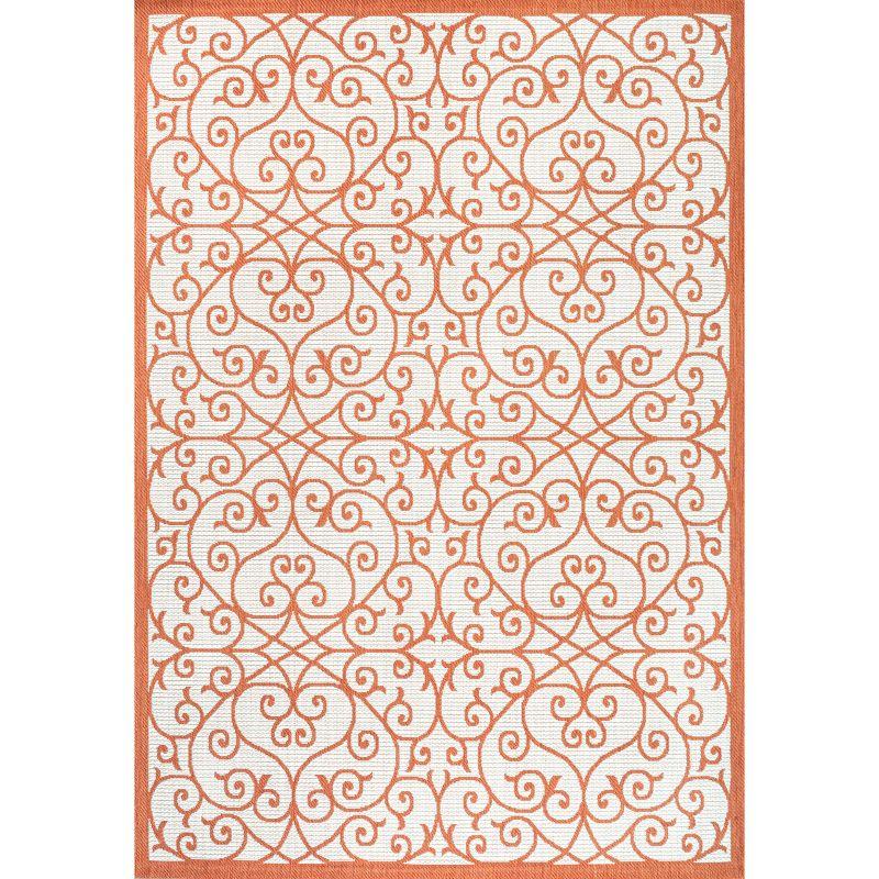 4' x 6' Madrid Vintage Filigree Textured Weave Indoor/Outdoor Area Rug, Cream/Orange - JONATHAN Y