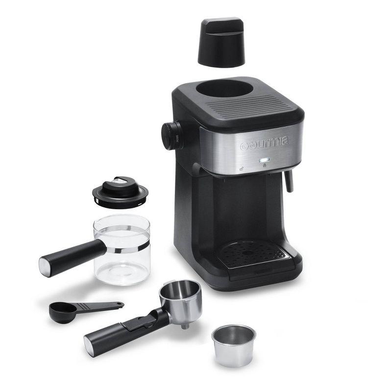 Gourmia 4-Shot Steam Espresso, Cappuccino, and Latte Maker with Frothing Wand: 1.5L Capacity, 1500W Electric