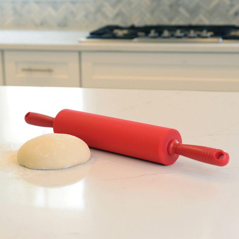 Red Silicone Non-Stick Rolling Pin with Handles