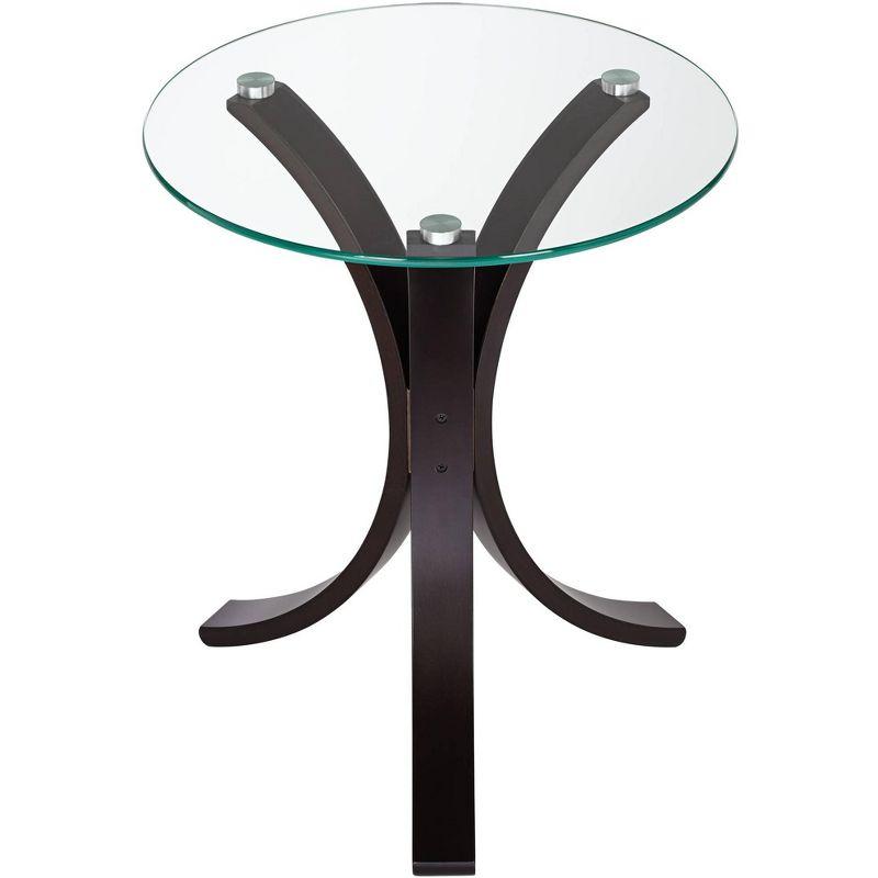 Studio 55D Niles Modern Wood Round Accent Table 17 3/4" Wide Dark Brown Clear Tempered Glass Tabletop for Living Room Bedroom Bedside Entryway Office