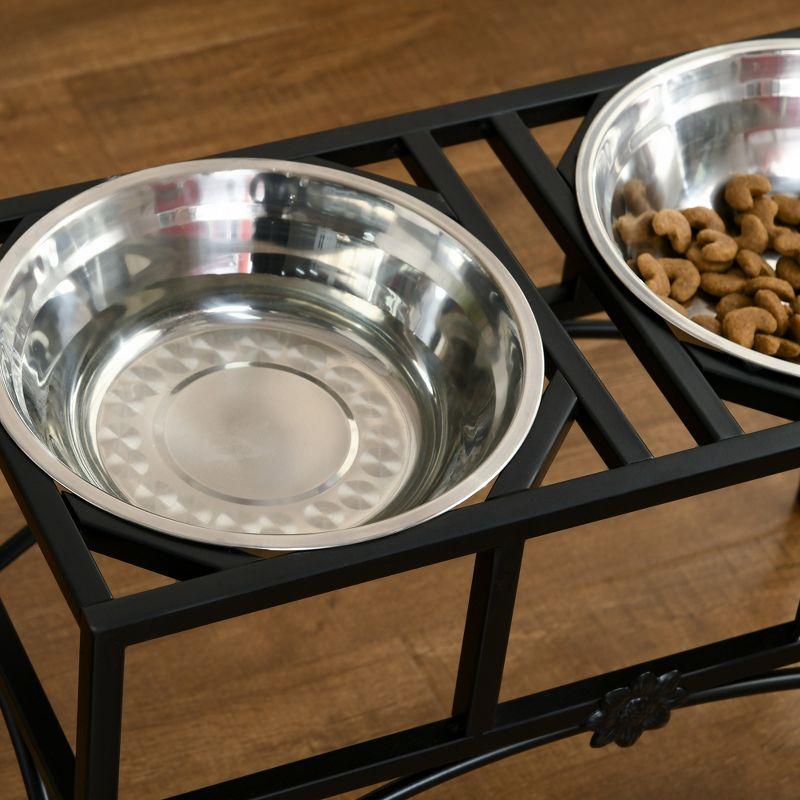 PawHut 22" Double Stainless Steel Heavy Duty Dog Food Bowl Elevated Pet Feeding Station for Medium Sized Dogs