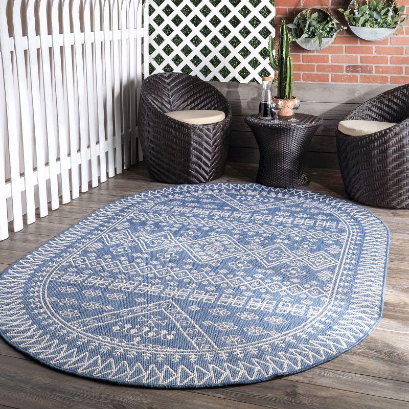 Reversible Easy-Care Oval Blue Synthetic Area Rug, 5' x 8'