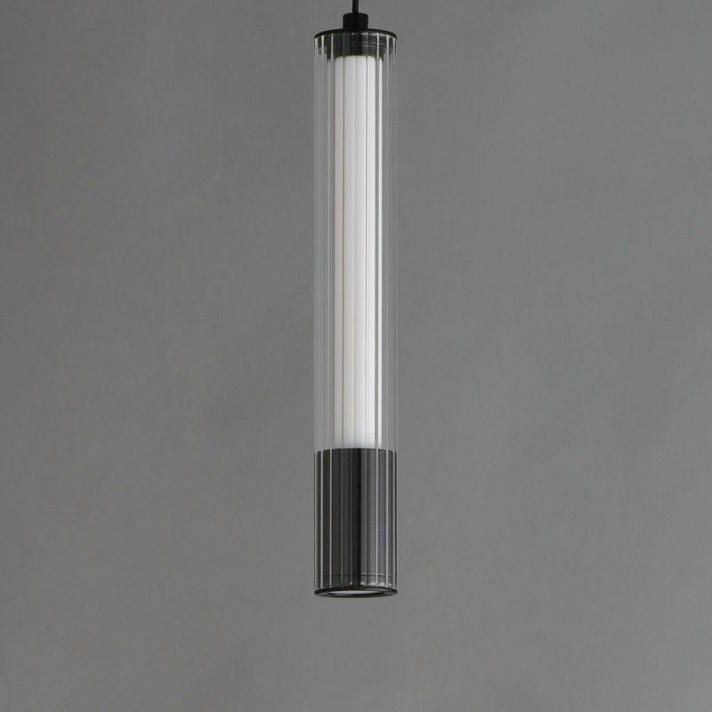 Cortex 10" Black LED Pendant with Clear Ribbed Glass Shade