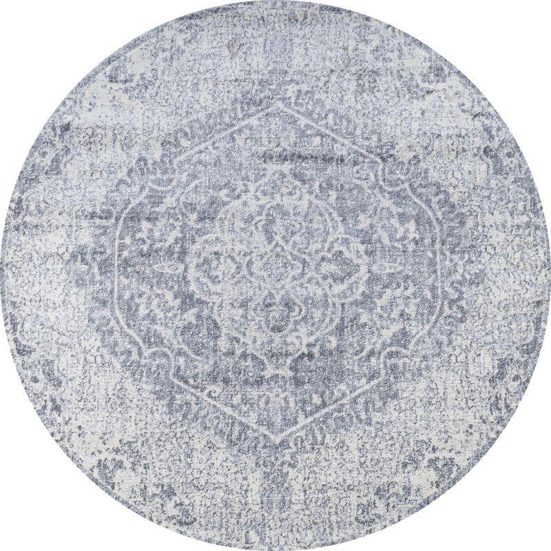 Gray Round Reversible Synthetic Medallion Rug