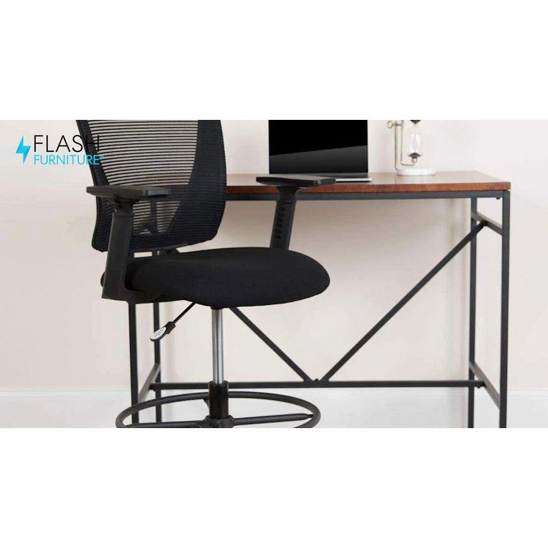 ErgoFlex Mid-Back Mesh Drafting Chair with Adjustable Arms and Black Fabric Seat