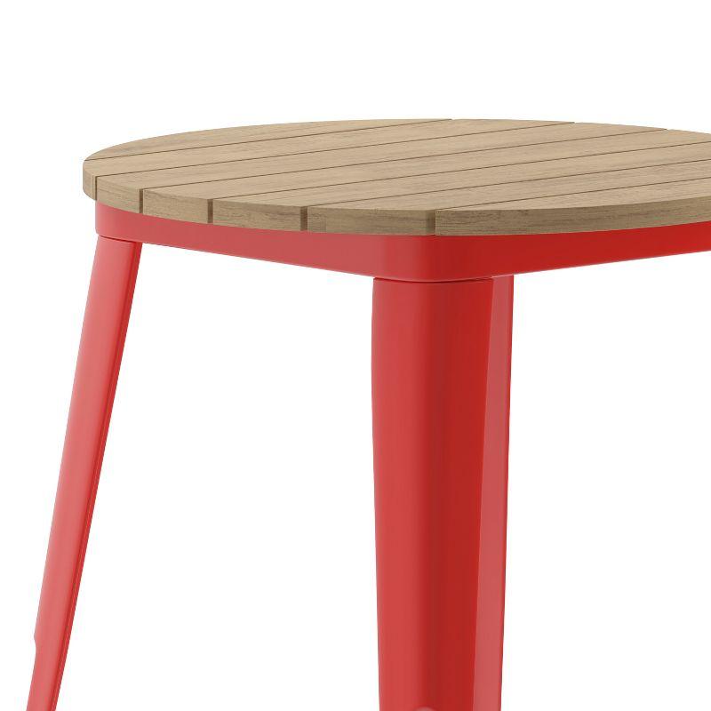 Flash Furniture Declan Commercial Grade Indoor/Outdoor Dining Table, 23.75" Round All Weather Brown Poly Resin Top with Red Steel Base