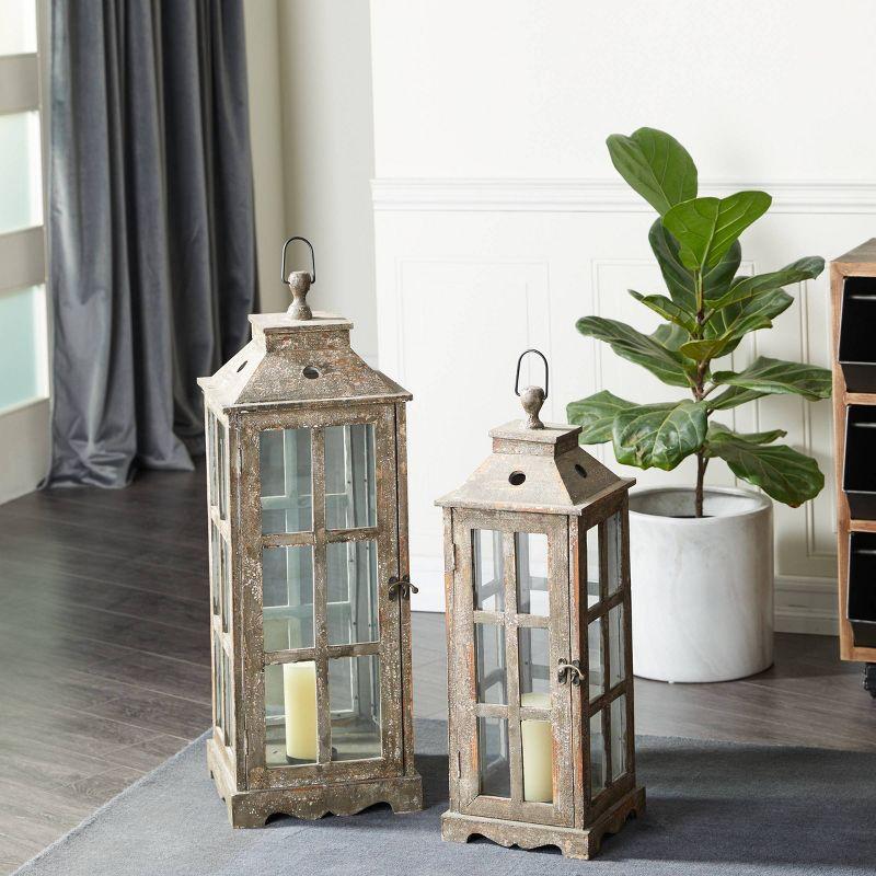 2 Piece Wood Tabletop Candle Lantern Set