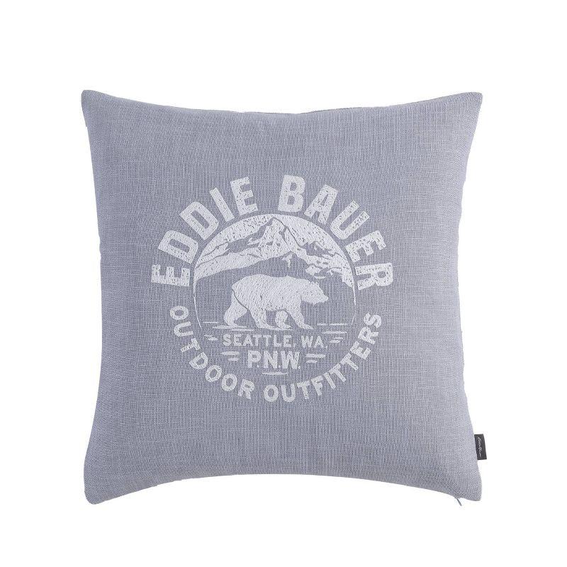 Rustic Grey Bear Motif 20"x20" Polyester Throw Pillow Cover