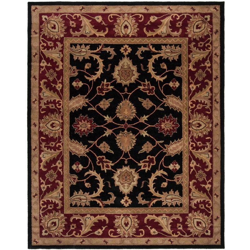 Regal Elegance Hand-Tufted Wool Area Rug in Black and Burgundy, 7'6" x 9'6"