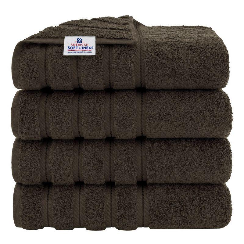 American Soft Linen 4 Pack Bath Towel Set, 100% Cotton, 27 inch by 54 inch Bath Towels for Bathroom, Brown