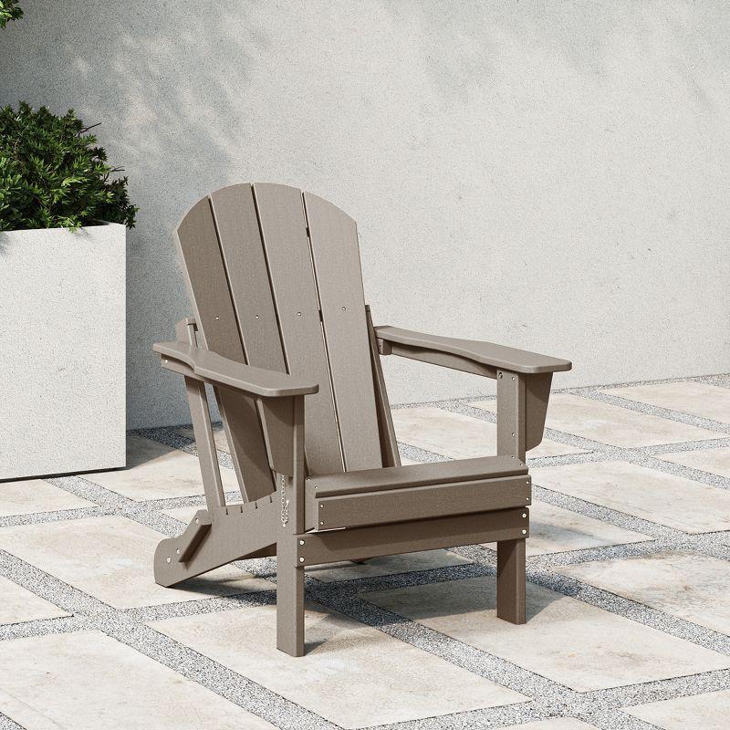 WestinTrends Malibu HDPE Outdoor Patio Folding Poly Adirondack Chair, Weathered Wood