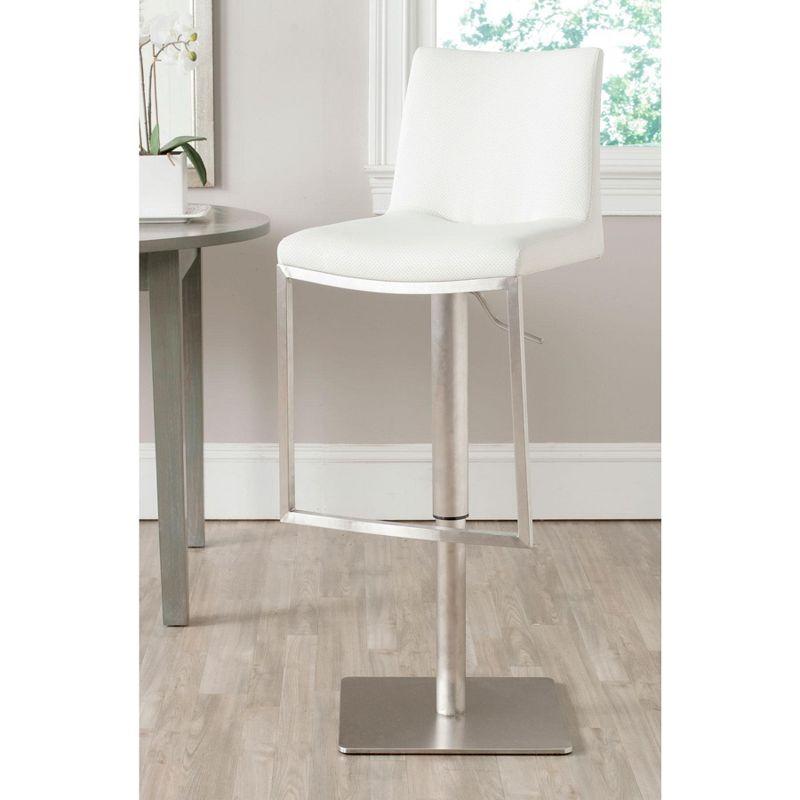 White Adjustable Swivel Leather and Metal Bar Stool