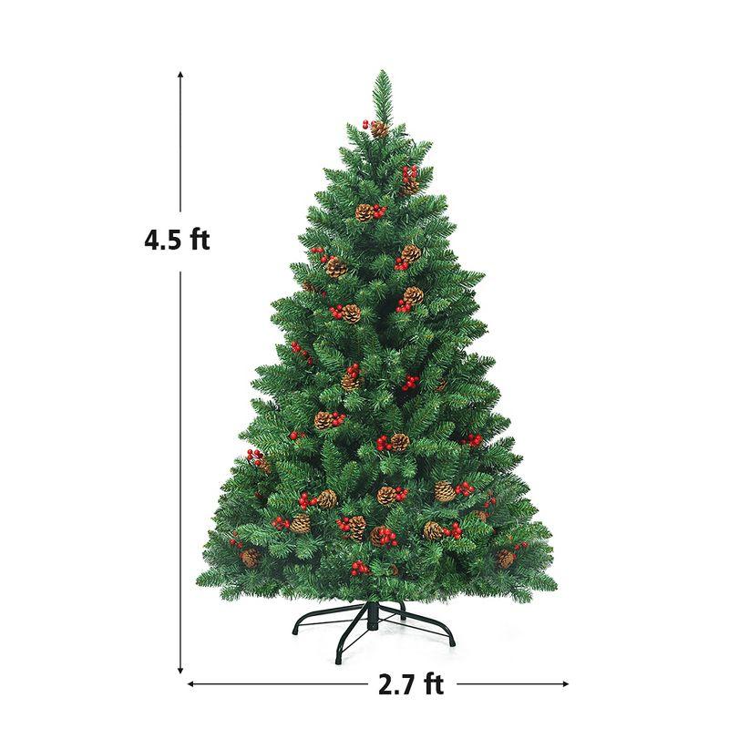 Costway 4.5Ft\6.5Ft\7.5Ft Pre-lit Hinged Christmas Tree w/ Pine Cones Red Berries and 300\450\450 LED Lights