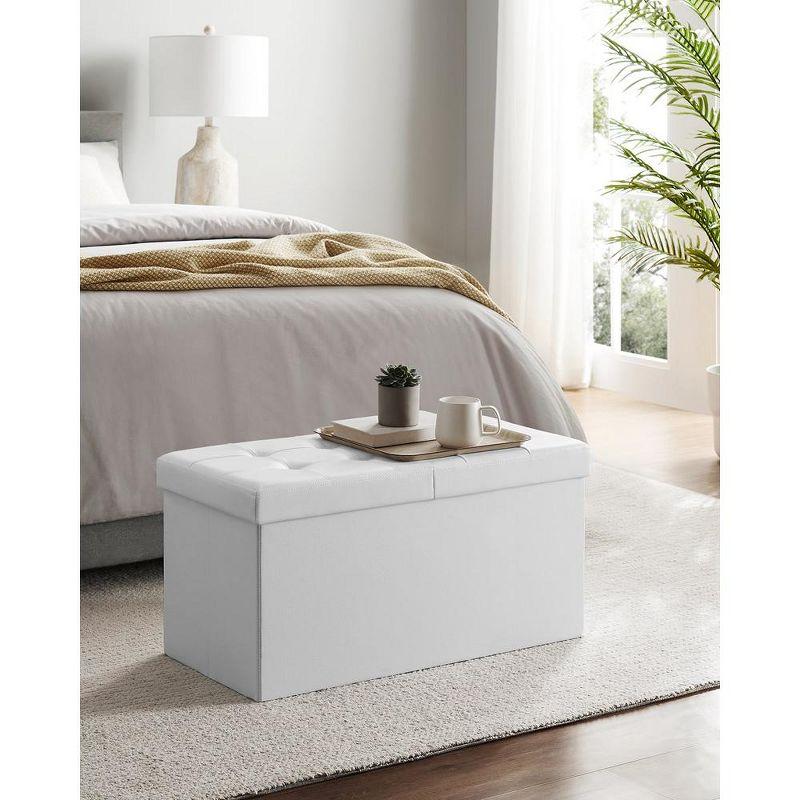 SONGMICS 30 Inches Folding Storage Ottoman Bench with Flipping Lid White