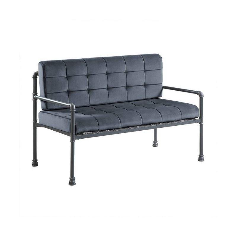 51" Brantley Sandy Gray Finish Loveseat - Acme Furniture: Includes 2 Accent Pillows, Metal Frame