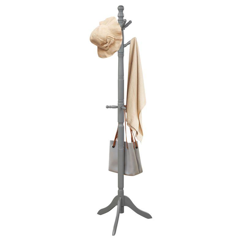 Tangkula Free Standing Coat Rack Solid Wood Hall Tree w/9 Hooks & 2 Adjustable Height Grey