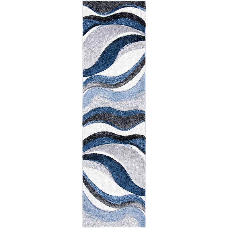 Gray and Blue Mid-Century Modern Runner Rug