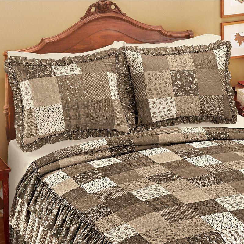 Neutral Patchwork Ruffled Polyester Standard Sham