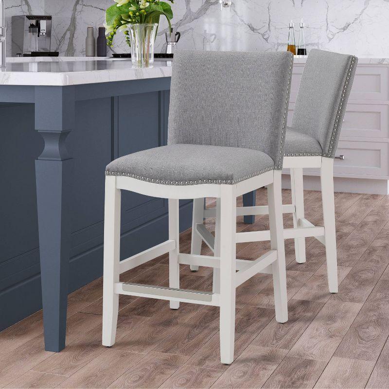 Comfort Pointe Arissa Counter Height Barstool Gray: Upholstered, Nailhead Trim, Wood Legs, Foam Fill