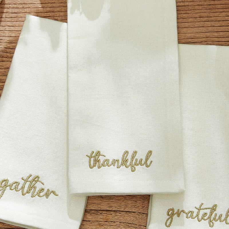 Ivory Cotton Thanksgiving Sentiment Embroidered Napkins, Set of 4