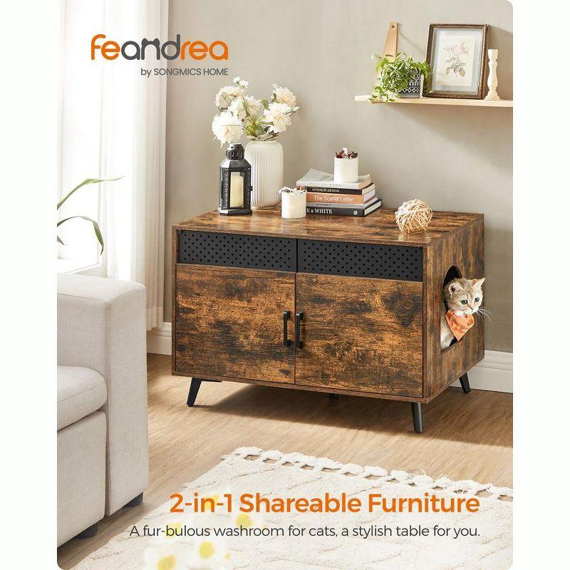 Feandrea Litter Box Enclosure, Cat Litter Box Furniture Hidden, with Removable Divider, High Legs, Cat House Rustic Brown