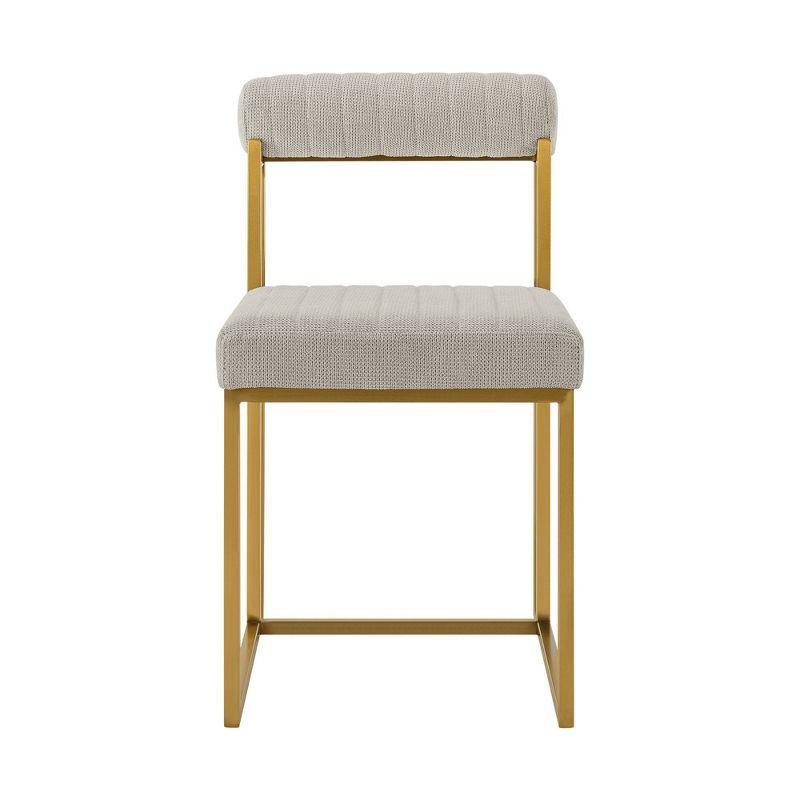 Armen Living Set of 2 Anastasia Brushed Stainless Steel and Fabric Dining Chairs Gold/Taupe