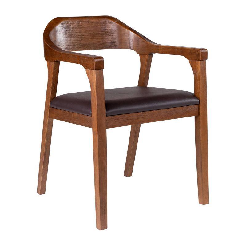 Boraam Rasmus Dining Armchair Chestnut: Upholstered Faux Leather, Mid-Century Modern Style, Wood Frame